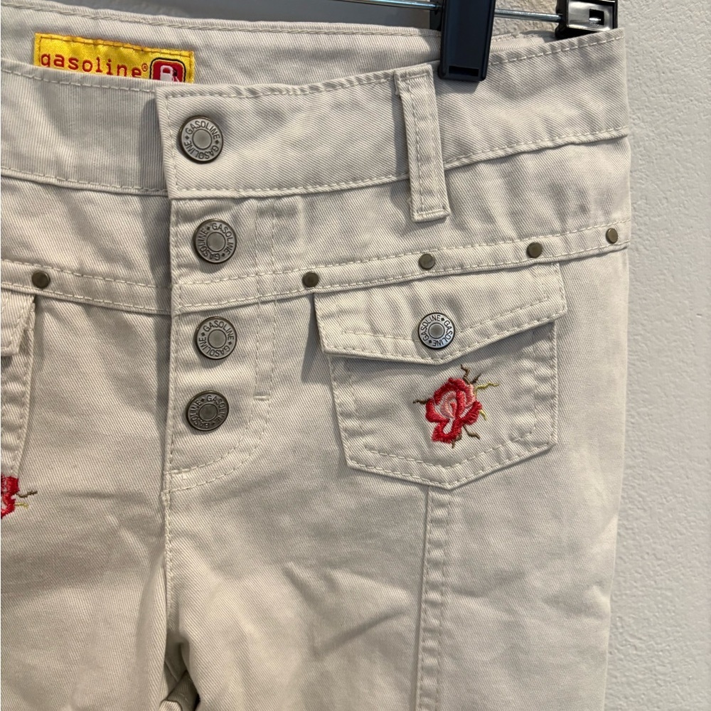 Vintage Y2K Gasoline Hippie Embroidered Flare Khaki Pants Women’s Size 12 EUC - Picture 4 of 16